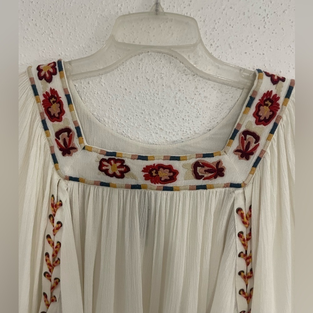 ban jara Boho Festival Embroidered Peasant top White SZ Small - Picture 7 of 14